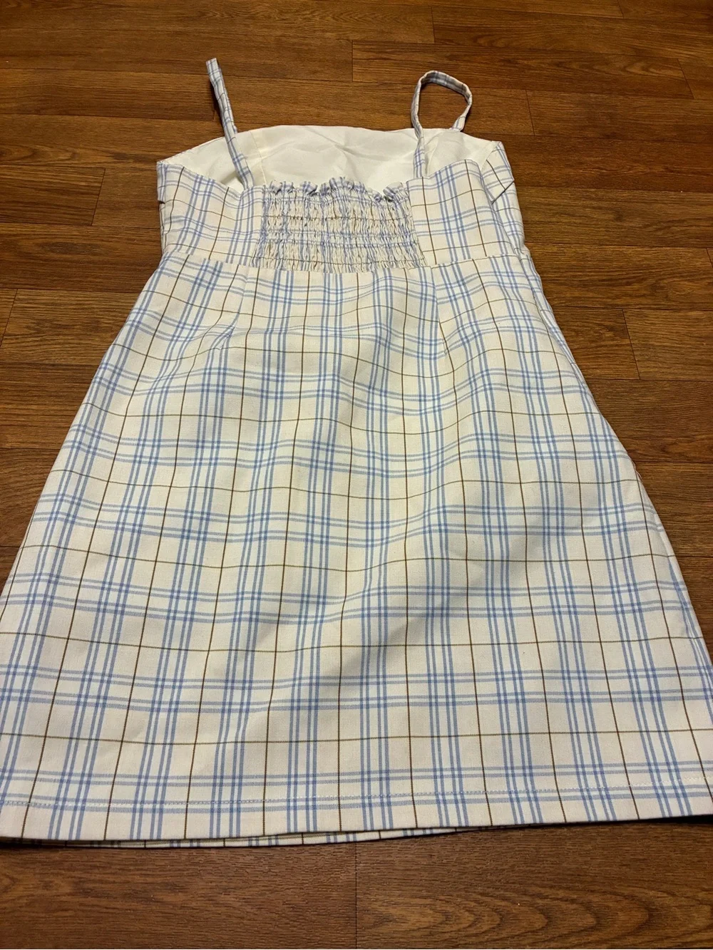 Sleeveless Plaid A-Line Dress in Cream and Light Blue Size Medium
